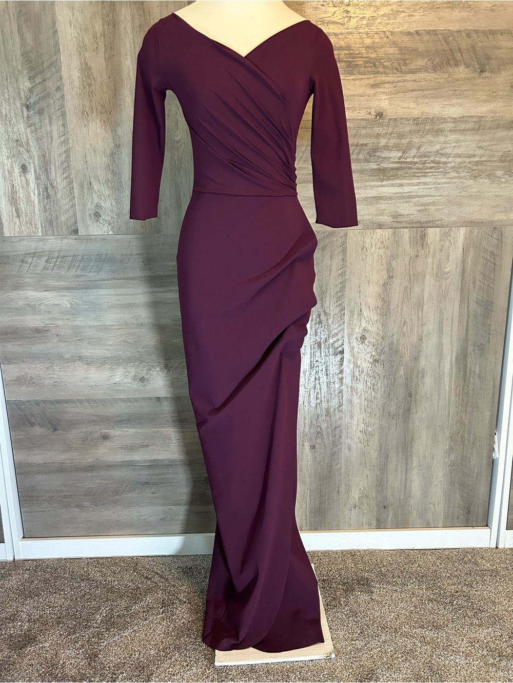 NWT Chiara Boni Elegant Women's Burgundy Wrap-Detail Evening Dress